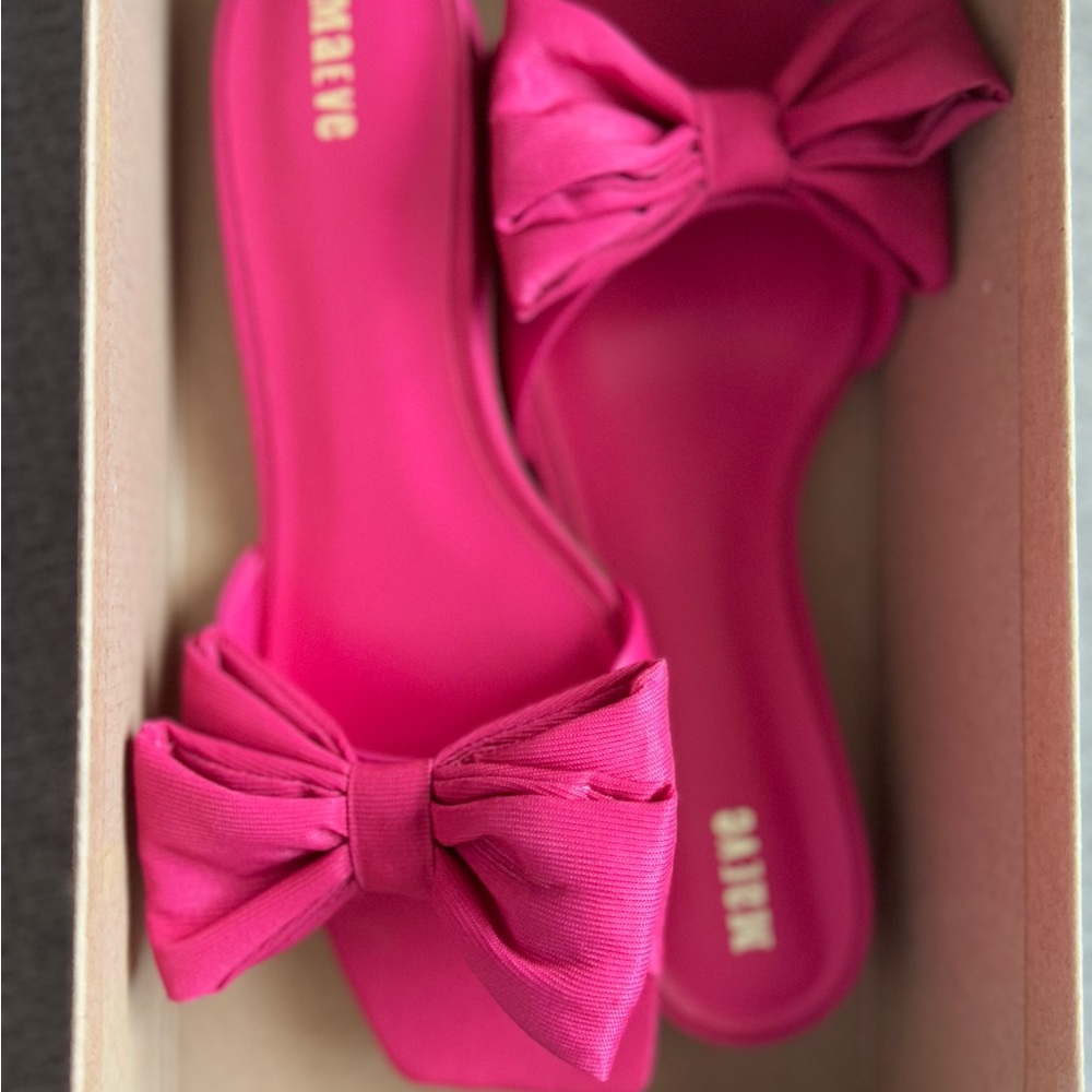 NWT Maeve Anthropologie Pink Bow Fabric Slides